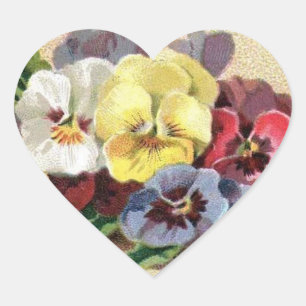 Pansies Vintages colorées Stickers Coeur floral
