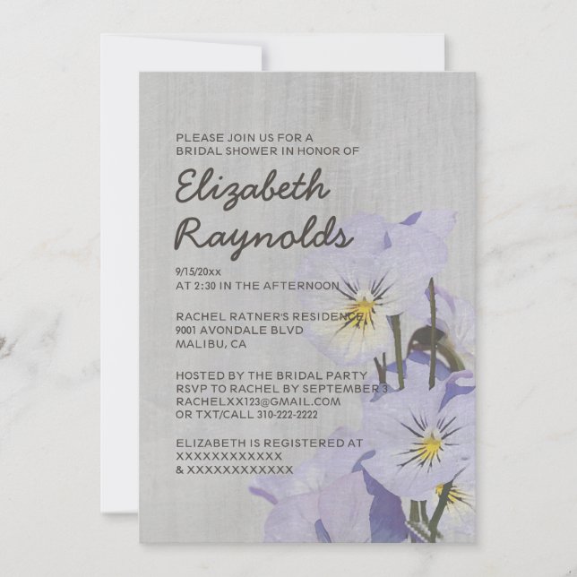 Pansies Vintages Invitations de douches nuptiales (Devant)