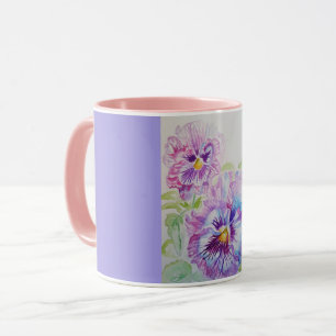 Pansies violettes Aquarelle Peinture Mug rose