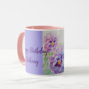 Pansies violettes Aquarelle Peinture Mug rose
