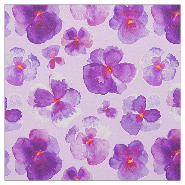Pansies violettes aquarelle tissu d'art fleuri (Échantillon)