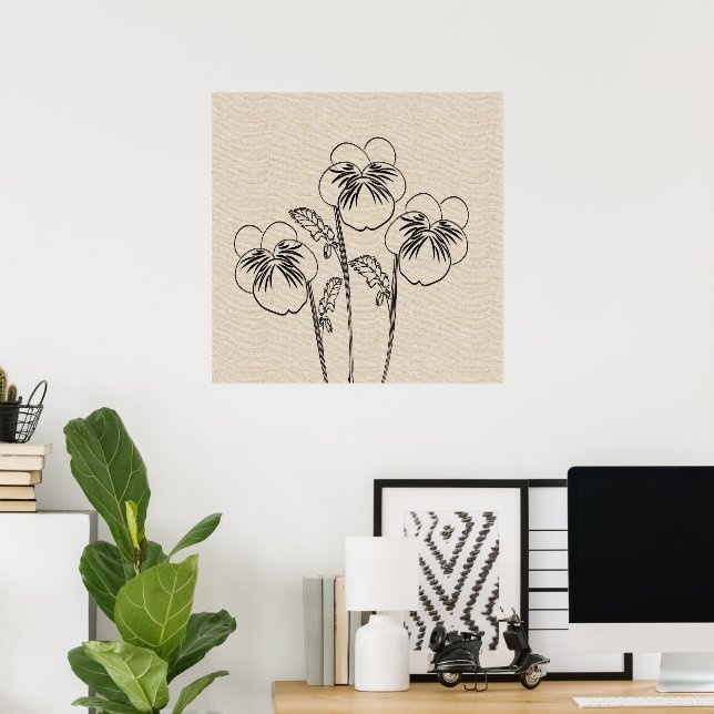 Pansies violettes Dessin Canvas Poster (Bureau à domicile)