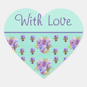 Pansy Flower Aqua Stripe floral Avec Sticker Amour