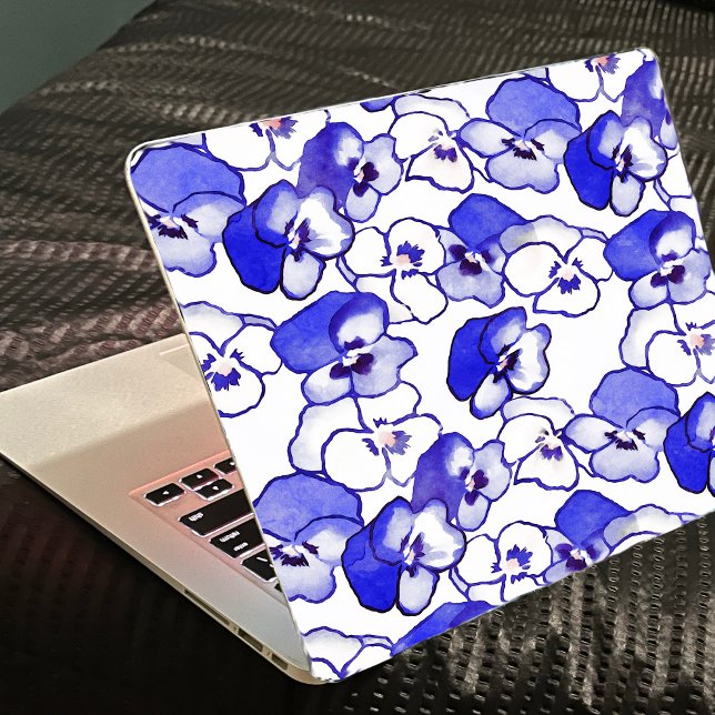 Pansy Flower Blue and White Laptop skin stickers (Créateur téléchargé)