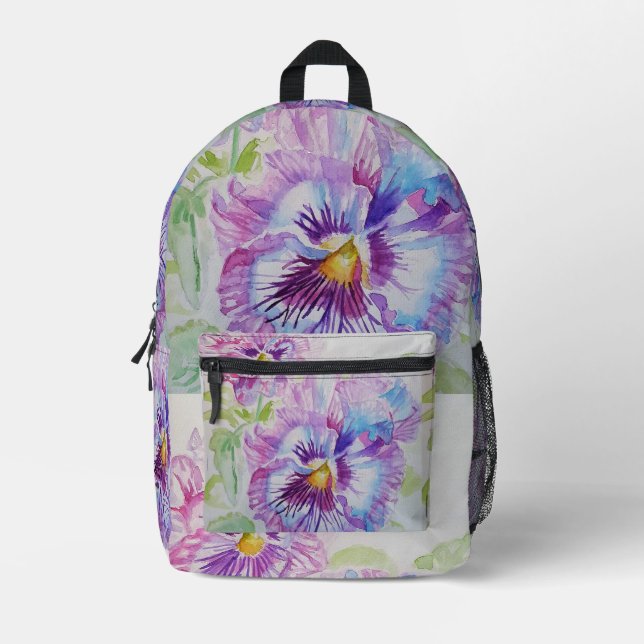 Pansy Pansies Purple Watercolor Girls sac à dos (Recto)