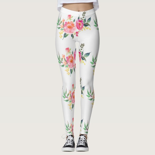Pantalon de yoga / leggings à fleurs roses (Devant)
