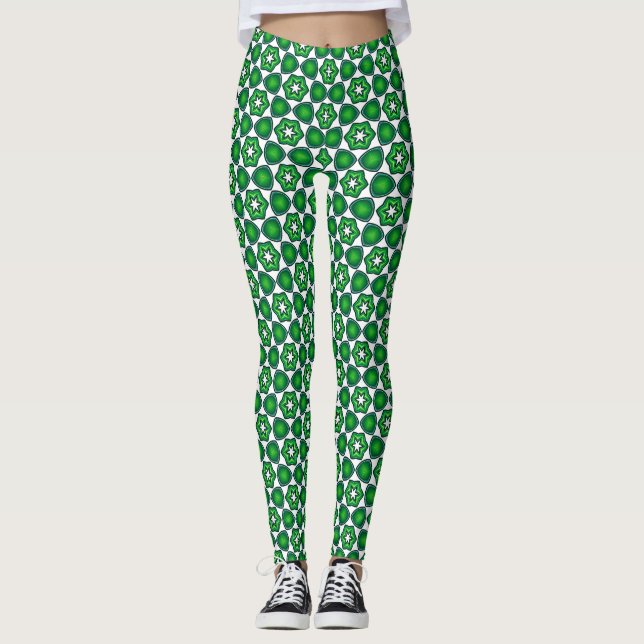 Pantalon vert blanc Yoga Entraînement leggings (Devant)