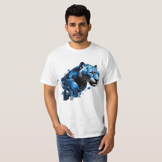 Panthe bleu T-Shirt Design Saut (Devant entier)