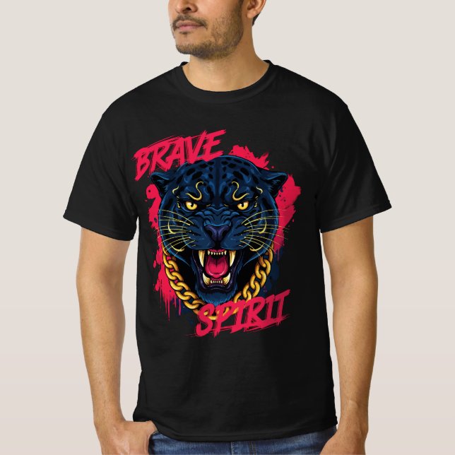Panthère Férocé avec Chaîne en Or – T-Shirt Esprit (Devant)