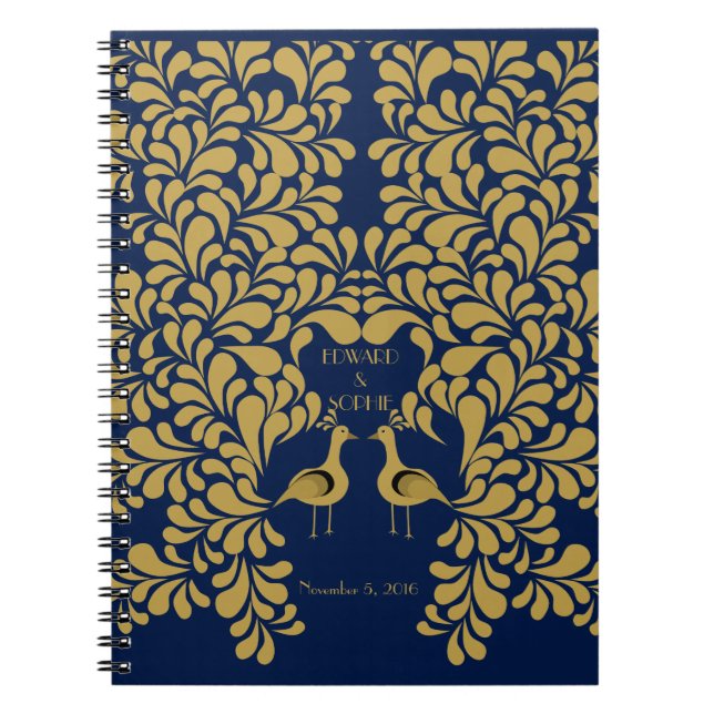 Paon 1920 d'art déco épousant le livre d'invité (Devant)