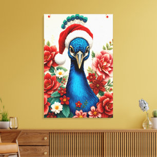 Paon de Noël en fleurs Toile Premium enveloppée