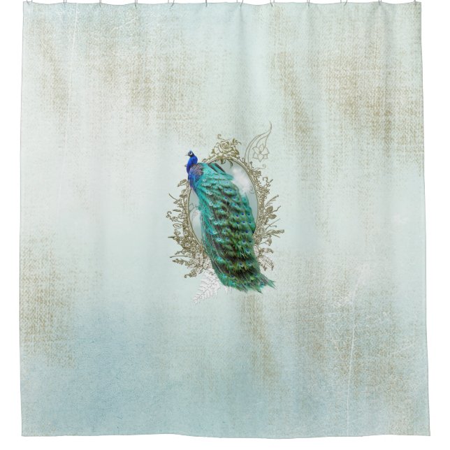 Paon de rideau en douche, turquoise, cru, minable (Devant)