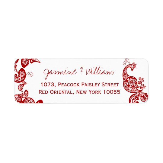 Paon floral rouge Weddding chic élégant de Paisley Étiquette D'adresse Retour