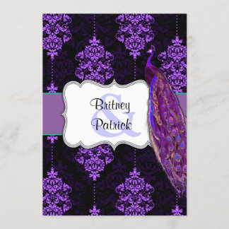 Paon pourpre et invitations noires de mariage