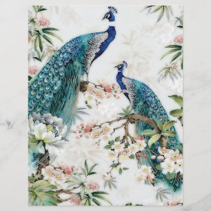 Paons anciens et fleurs