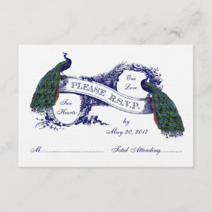 Paons RSVP l'épousant vintage de bleu marine