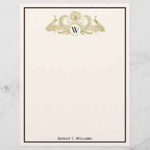 Paons vintage monogramme or faux ivoire BG