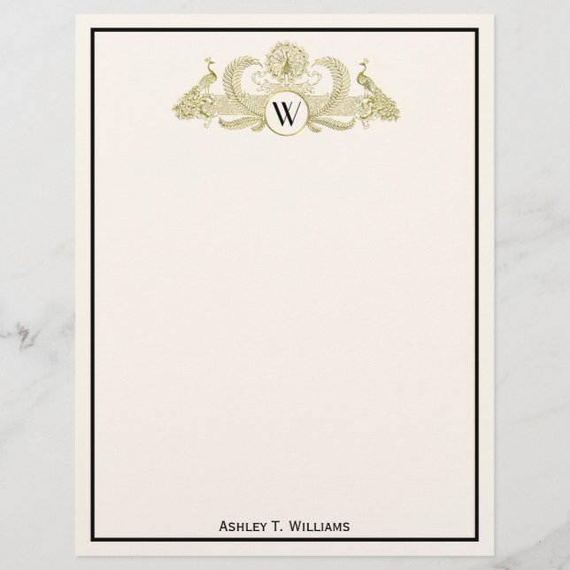 Paons vintage monogramme or faux ivoire BG (Devant)