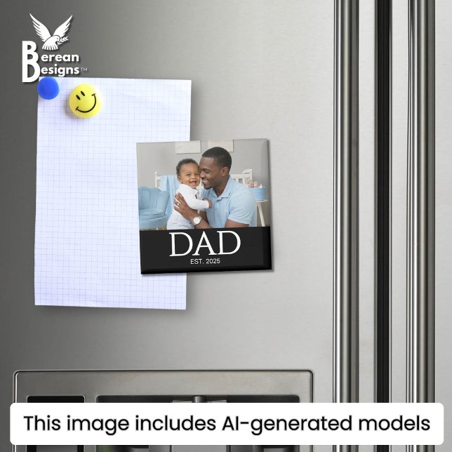 Papa a créé un magnet de photo cadeau (DAD ESTABLISHED black magnet with customizable photo and year. Ideal gift for Father's Day. )