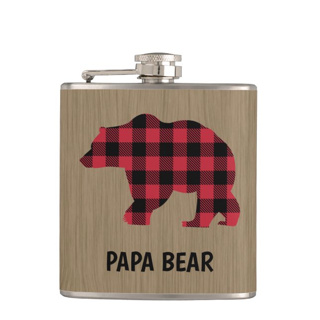 Papa Bear Buffalo Plaid Vinyl Enveloppé Flacon (Devant)