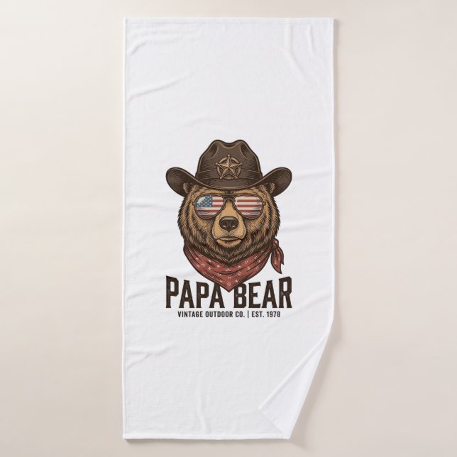 Papa Bear Cowboy Bear Patriotic Vintage Vector Des (Serviette de bain)