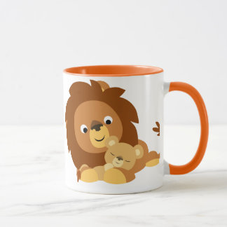 Papa de lion de bande dessinée et tasse affectueux