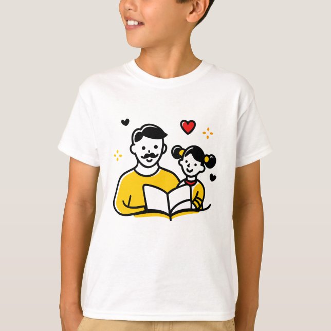 Papa et Fille lisant un cœur T-shirt de la fête de (Devant)