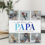 Papa Fête des pères Photo Collage Plaque<br><div class="desc">Élégante plaque photo grand-père avec le dicton "on t'aime papa",  6 photos de famille à remplacer par les vôtres,  et les noms des enfants.</div>