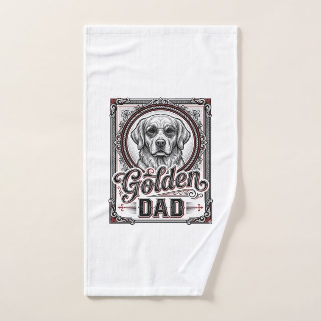 Papa Golden Retriever Dessin de gravure vintage_1 (Serviette à main)