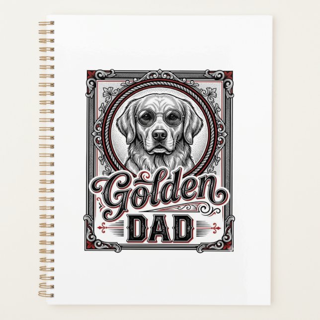 Papa Golden Retriever Dessin de gravure vintage_1 (Devant)