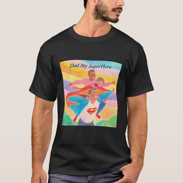 Papa Mon Super Héros - T-Shirt foncé de base (Devant)