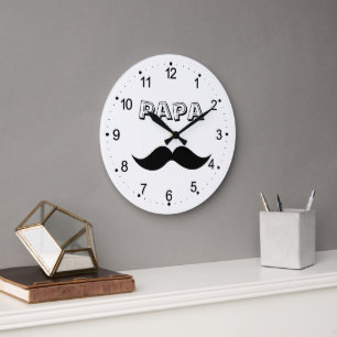 Papa Mustache Homme Noir & Blanc Grande horloge