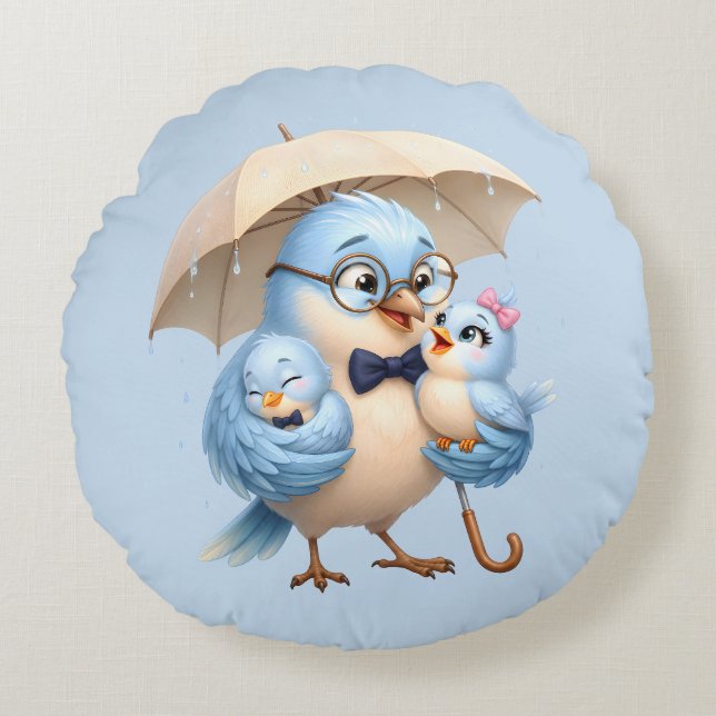 Papa Oiseau Coussin Rond Housse Décor Familial (Devant)