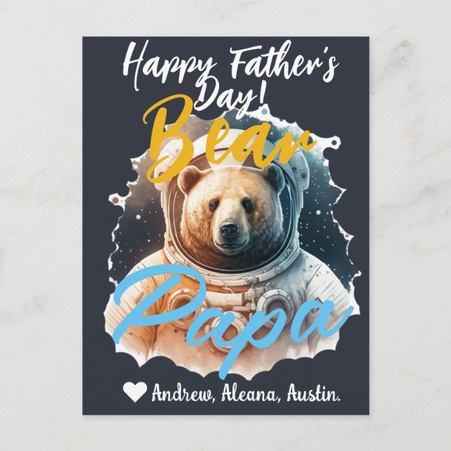 Papa ours Simple chic Noms Astronaute carte de vac (Devant)