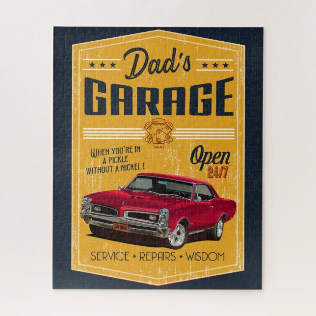 Papa's 1967 Muscle Car Garage Jigsaw Puzzle (Vertical)