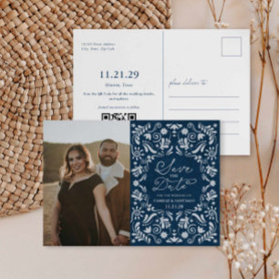 Papel bleu Picado Photo Enregistrer la date Carte 