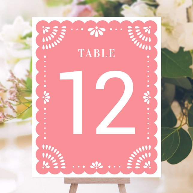 Papel moderne Picado Mariage Numéro de table, Rose (Mexican Papel Picado Table Number)