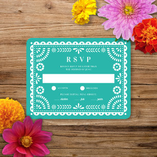 Papel Picado Aqua   Carte RSVP de réponse Mariage