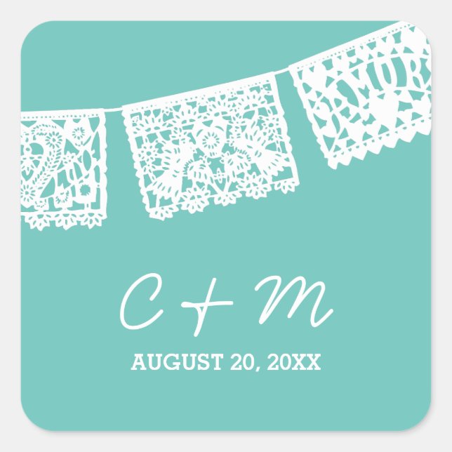 Papel Picado Aqua | Sticker Favor de mariage (Devant)