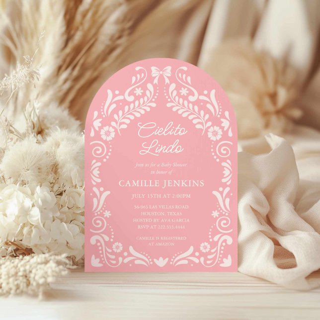 Papel Picado Baby shower mexicain Arch Invitation (Pink Cielito Lindo Baby Shower Invitation)