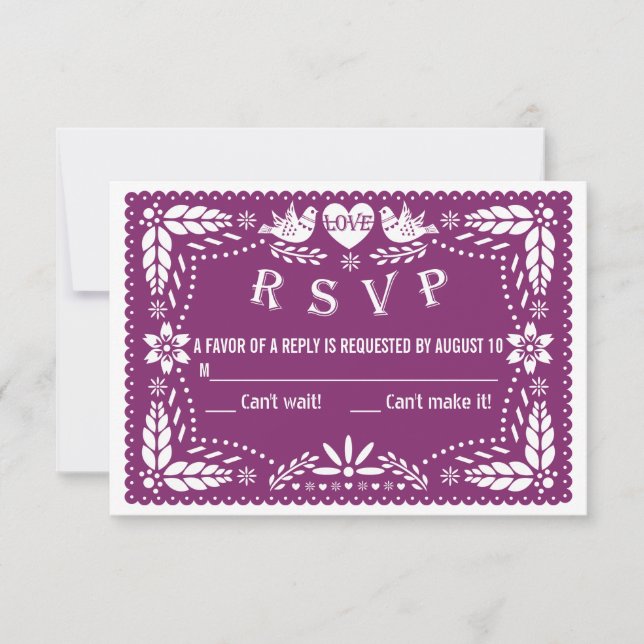 Papel picado inséparables mariage violet réponse R (Devant)