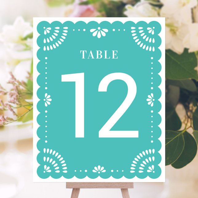 Papel Picado Mariage Numéro de table, Turquoise (Mexican Papel Picado Table Number)