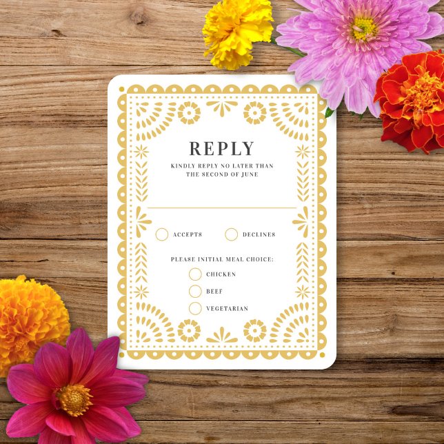 Papel Picado Neutra chaleureux | Carte RSVP de rép (Créateur téléchargé)