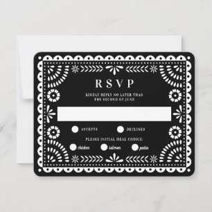 Papel Picado noir Carte RSVP de réponse Mariage