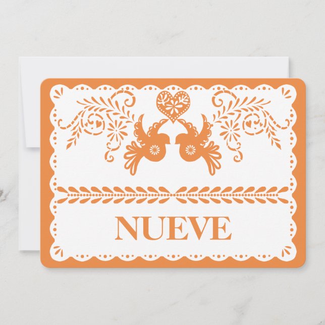 Papel Picado Nueve Numéro de Table Neuf Orange Fie (Devant)