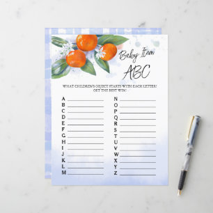 Paper Sheet jeu "Baby Item ABC" pour baby shower.