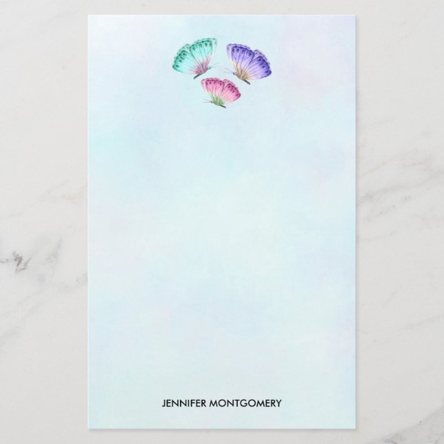 Papeterie 3 Mignons Papillons Pastel Aquarelle Colorée (Devant)