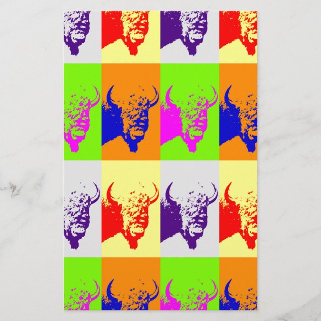 Papeterie 4 couleurs Pop Art Buffalo Bison (Devant)