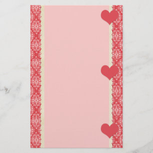 Papeterie à cadre de coeur rouge et Damask