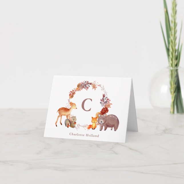 Papeterie à monogramme d'animaux de la forêt à l'a (Devant)